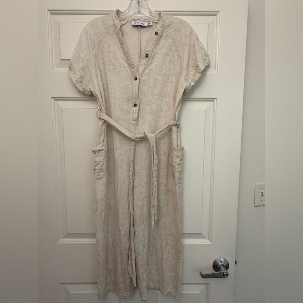 Petal & Pup ARCHIE JUMPSUIT in Oat Cream Beige Tie Waist